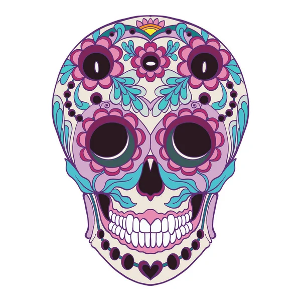 Cráneo de azúcar. El símbolo tradicional del Día de los Muertos. Población — Vector de stock