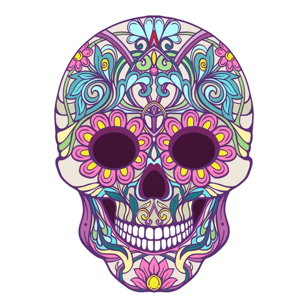 Cráneo de azúcar. El símbolo tradicional del Día de los Muertos. Población — Vector de stock