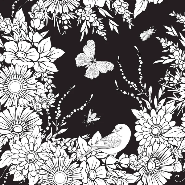 Motif floral sans couture avec des papillons — Image vectorielle