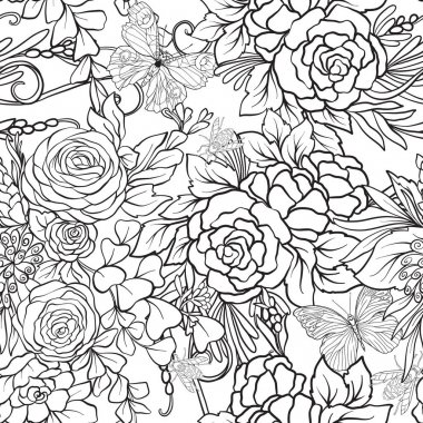 Kelebekler ile çiçek seamless modeli