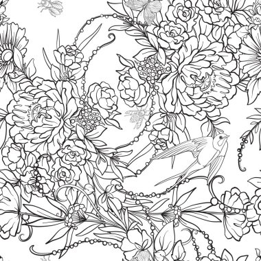 Kelebekler ile çiçek seamless modeli