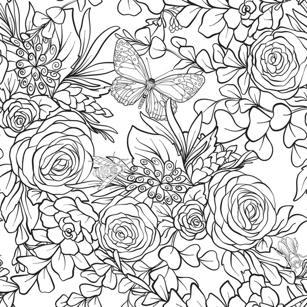 Motif floral sans couture avec des papillons — Image vectorielle