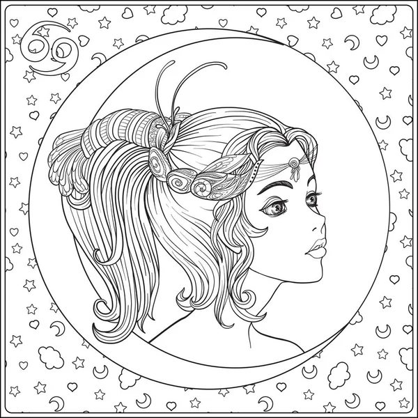 Cancer. A young beautiful girl In the form of one of the signs o — Stock Vector