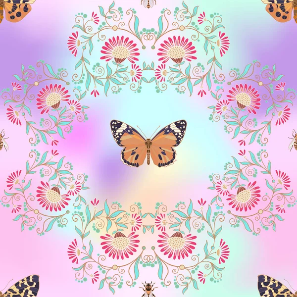 Dikişsiz desen, vintage tarzı çiçek ve anim arka plan