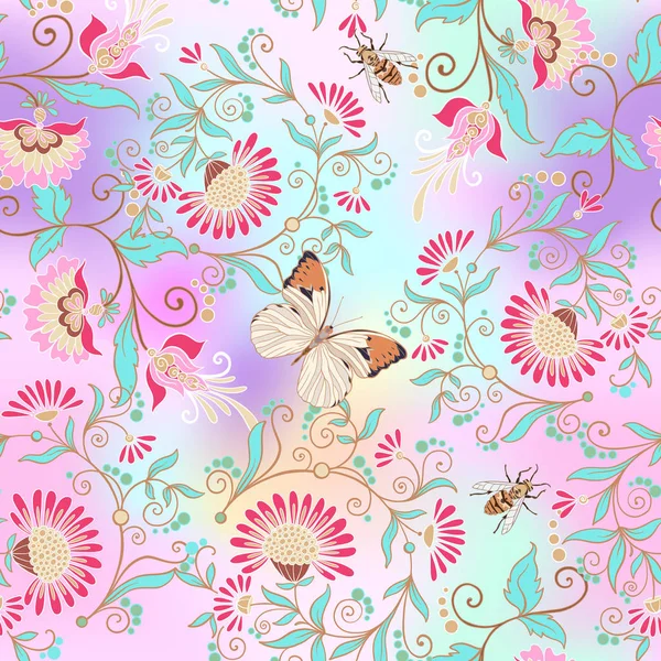 Seamless pattern, background with vintage style flowers and anim — Stock Vector