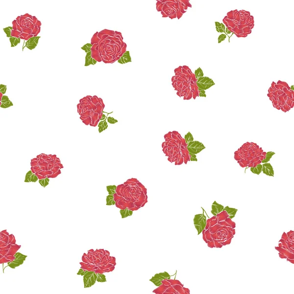 刺繍白 ba に模倣赤いバラでシームレスなパターン — ストックベクタ