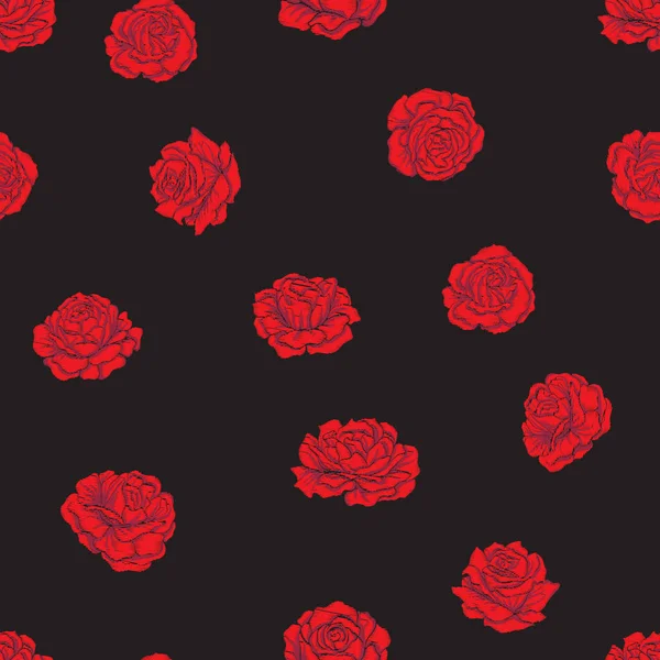 黒 ba に模倣赤いバラを刺繍でシームレスなパターン — ストックベクタ