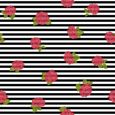 Dikişsiz desen nakış taklit kırmızı gül siyah bir