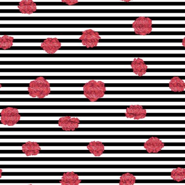 Dikişsiz desen nakış taklit kırmızı gül siyah bir