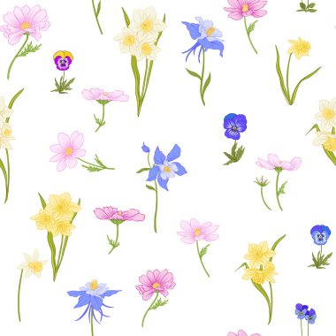 Renkli çiçek seamless modeli botanik tarzı çiçekli