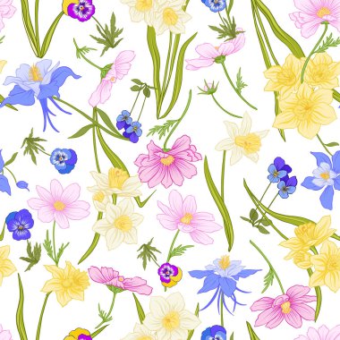 Renkli çiçek seamless modeli botanik tarzı çiçekli