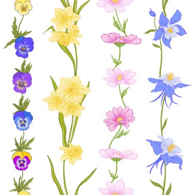 Renkli çiçek seamless modeli botanik tarzı çiçekli