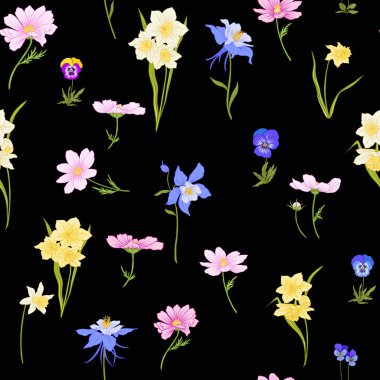 Renkli çiçek seamless modeli botanik tarzı çiçekli