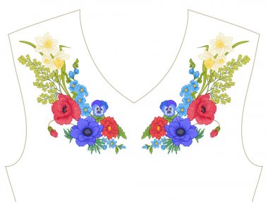 Nakış. İşlemeli tasarım öğeleri ile yaz buket b