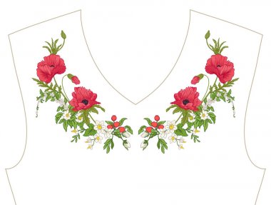 Nakış. İşlemeli tasarım öğeleri ile yaz buket b