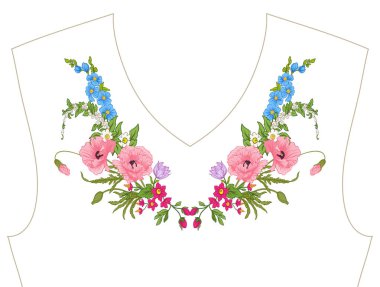 Nakış. İşlemeli tasarım öğeleri ile yaz buket b