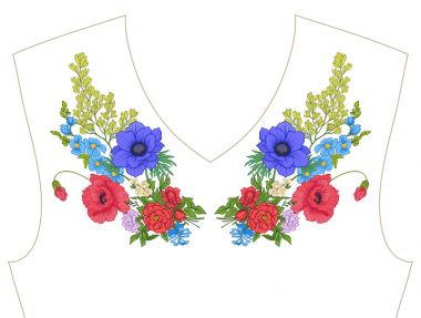 Nakış. İşlemeli tasarım öğeleri ile yaz buket b