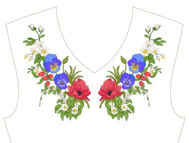 Nakış. İşlemeli tasarım öğeleri ile yaz buket b