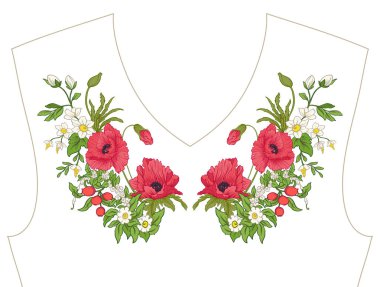 Nakış. İşlemeli tasarım öğeleri ile yaz buket b