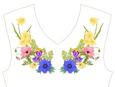 Nakış. İşlemeli tasarım öğeleri ile yaz buket b