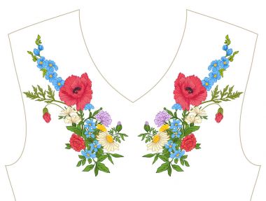 Nakış. İşlemeli tasarım öğeleri ile yaz buket b