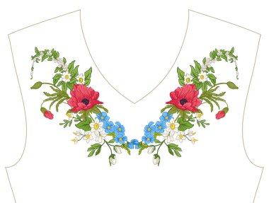 Nakış. İşlemeli tasarım öğeleri ile yaz buket b