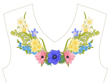 Nakış. İşlemeli tasarım öğeleri ile yaz buket b