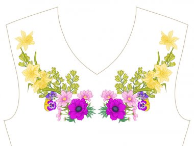 Nakış. İşlemeli tasarım öğeleri ile yaz buket b