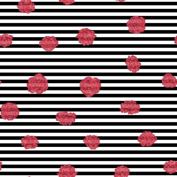 Seamless mönster med broderi imitation röda rosor på svart en — Stock vektor