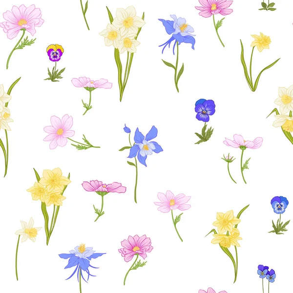 Renkli çiçek seamless modeli botanik tarzı çiçekli