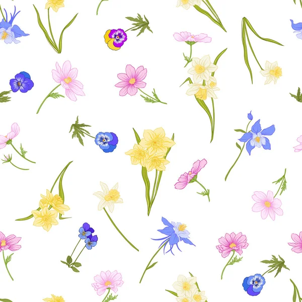 Renkli çiçek seamless modeli botanik tarzı çiçekli