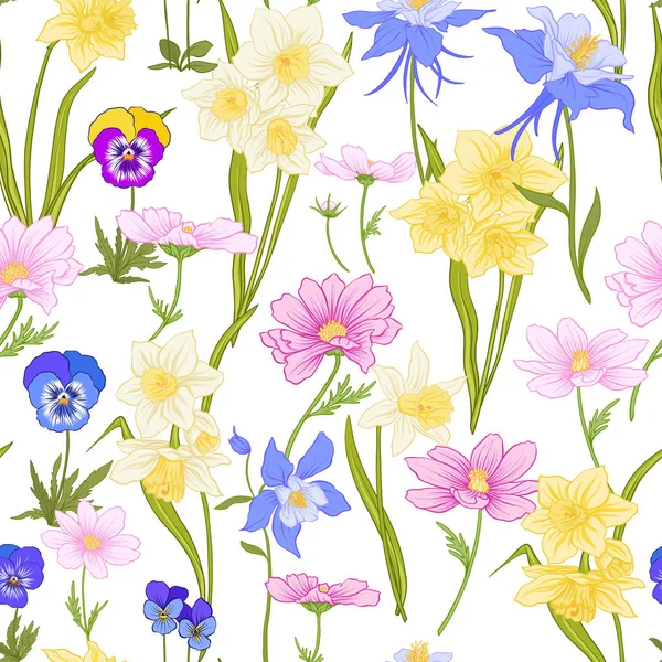 Renkli çiçek seamless modeli botanik tarzı çiçekli