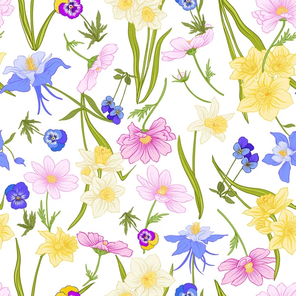 Renkli çiçek seamless modeli botanik tarzı çiçekli