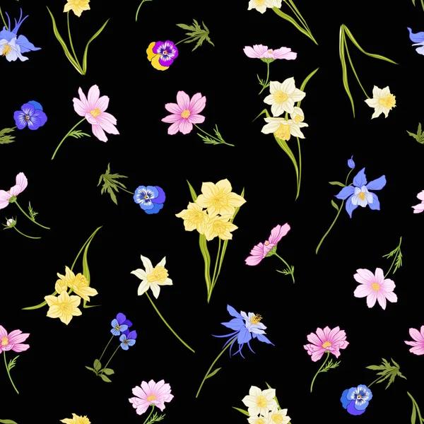 Renkli çiçek seamless modeli botanik tarzı çiçekli