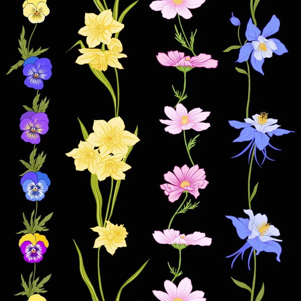 Farbige florale nahtlose Muster mit Blumen im botanischen Stil — Stockvektor