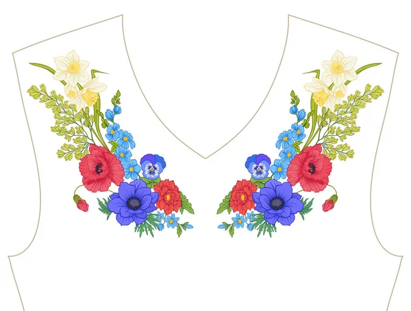 Nakış. İşlemeli tasarım öğeleri ile yaz buket b