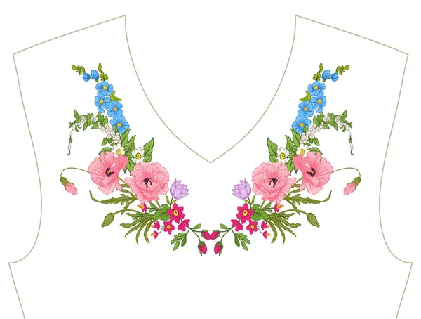 刺繍。刺繍デザイン要素 b の夏の花束と — ストックベクタ