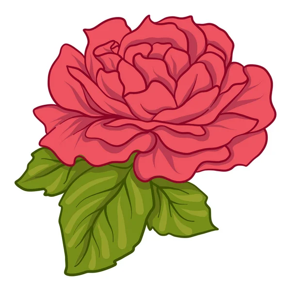 Rosa rossa isolata con foglie verdi. Illustrazione vettoriale linea di scorta — Vettoriale Stock