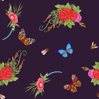 Kelebekler ile çiçek seamless modeli