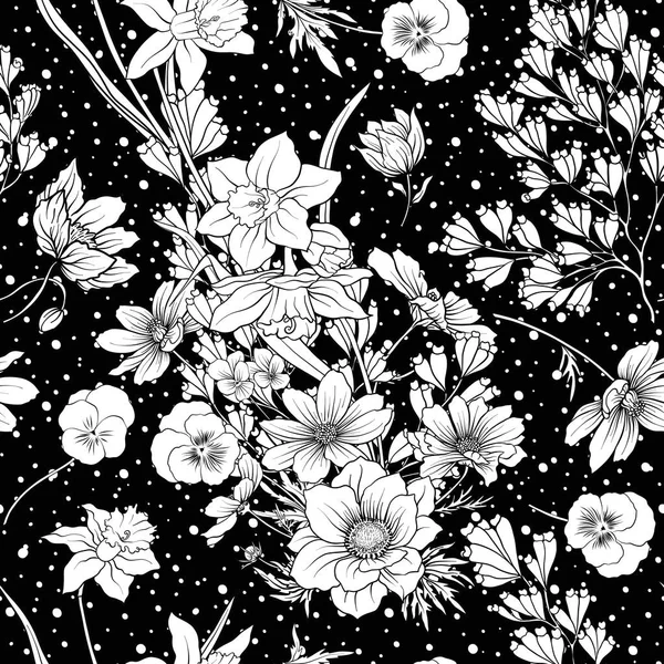 Haşhaş çiçekleri Nergis, anemon çiçeği, violet ile Seamless Modeli