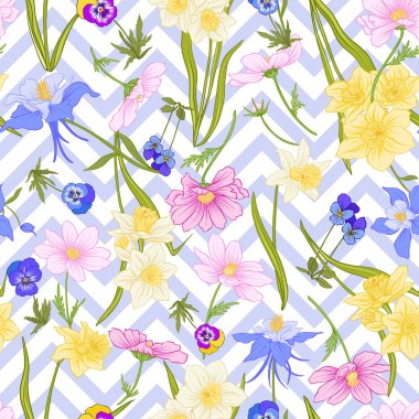 Nergis, anemon, botanik Menekşe ile Seamless Modeli