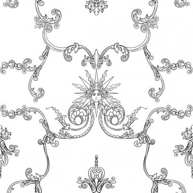 Seamless modeli ile zengin rokoko tarzı çiçek dekor dekore edilmiş