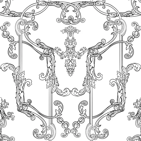 Seamless pattern with richly decorated rococo style floral decor — Stock Vector