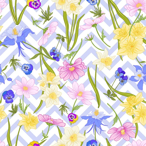 Nergis, anemon, botanik Menekşe ile Seamless Modeli