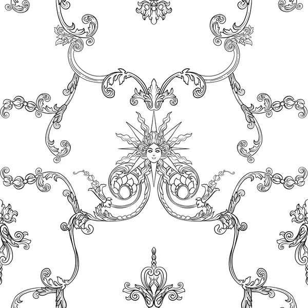 Patrón sin costuras con decoración floral de estilo rococó ricamente decorado — Vector de stock