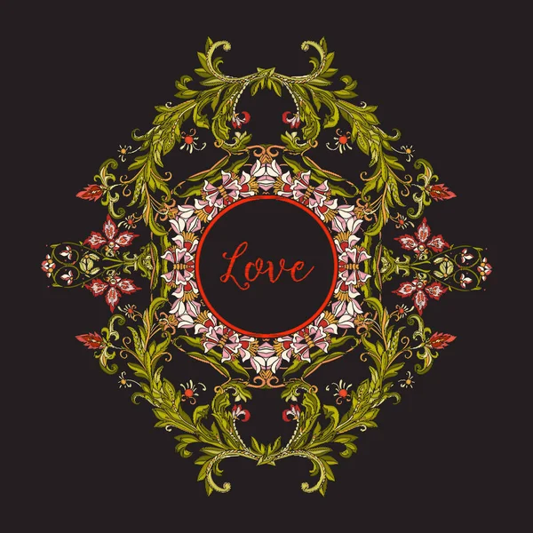 Çiçek dekoratif desen nakış kelime aşk ile için. Kraliyet o