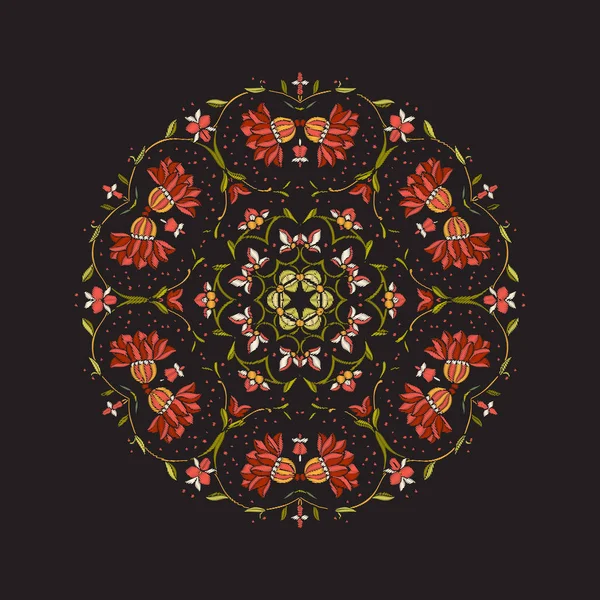 Mandala - στοιχείο για κέντημα. Floral στολίδι σε vintage χοιροστάσιο — Διανυσματικό Αρχείο
