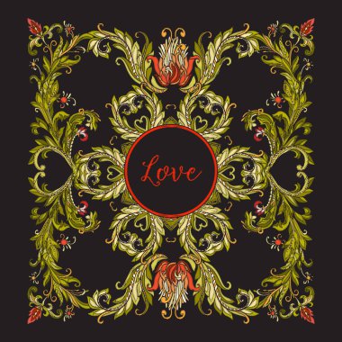 Çiçek dekoratif desen nakış kelime aşk ile için. Kraliyet o