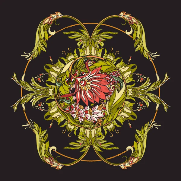 Patrón decorativo floral para bordado. Adorno real en vint — Vector de stock