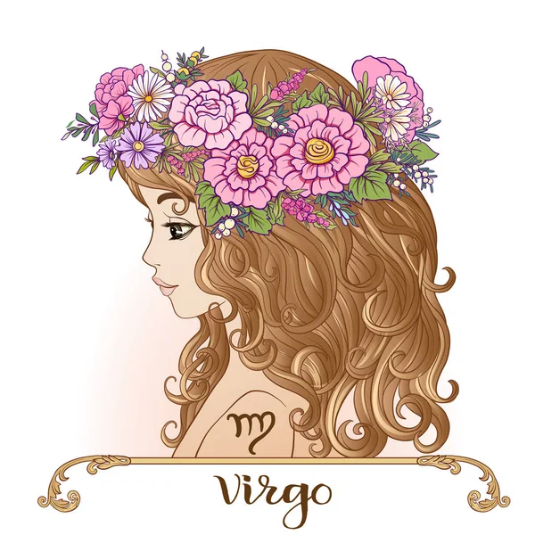 Virgo. Krásná mladá dívka v podobě jednoho z příznaků — Stockový vektor